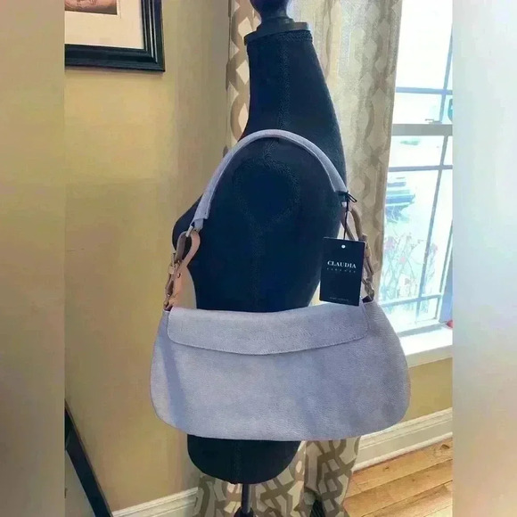 Claudia Firenze Purse Blue Medium Flap Camel Color Block 100% Leather NWT READ - Picture 15 of 16